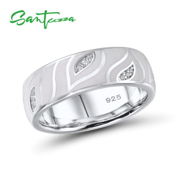 

santuzza silver rings for women genuine 925 sterling silver white leaves sparkling cz elegant fine jewelry handmade enamel ly191226, Slivery;golden