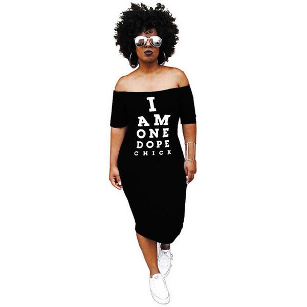 

Letters Print Skinny Womens Dresses I AM ONE DOPE CHICK Short Sleeve Casual Dress Plus Size