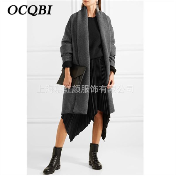 

2019 winter plus size fashion wool coat casual loose women clothes grey long coat, Black