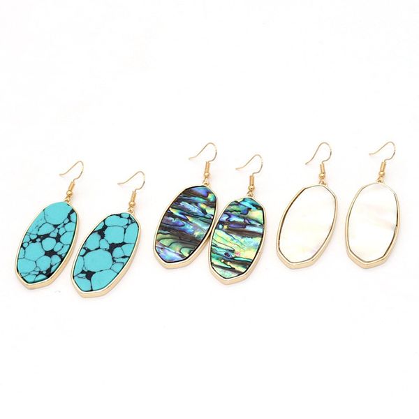 

gold plated for women fashion jewelry abalone shell oval geometric drop statement earrings and matching metal tassel pendant long necklace