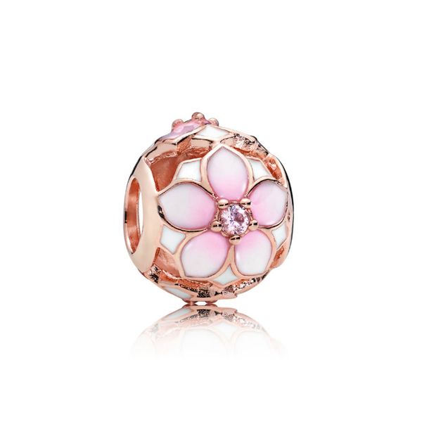 

новый 100% стерлингового серебра 925 1: 1 аутентичные 782087nbp роза магнолия блум шарм браслет оригинальные женщины подарок ювелирных издел, Black