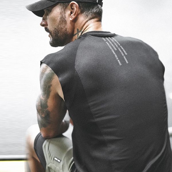 

new summer gym running men t shirt sport fitness slim elasticity breathable bodybuilding sleeveless tight mens tshirt tee, Black;blue