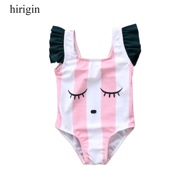 

2019 new pudcoco ployester romper swimsuit newborn kids baby girls cartoon stripes swimwear swimsuit clothes bathing suit 0-3t, Black