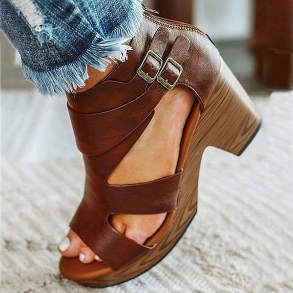 

женщины лето плюс размер высокие каблуки сандалии клинья обувь женщина старинные искусственная кожа платформа sandalias mujer sapato feminin, Black