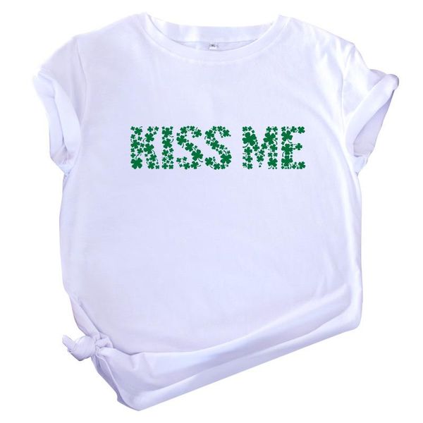 

women's womens designer tees clothing kiss me clover letter short sleeve casual t-shirt summer black, yellow, pink, white, dark grey