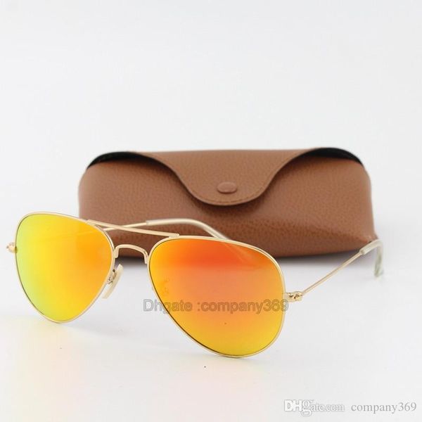 

brand mens sport sunglasses classic style pilot sunglasses matte gold metal frame red colorful 62mm len with brown leather box, White;black