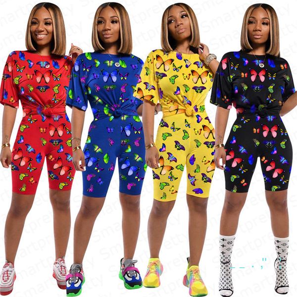

women's tracksuit summer butterfly print short sleeve t-shirt shorts short trousers pants casual two piece outfits sports suit s-2xl e3, White