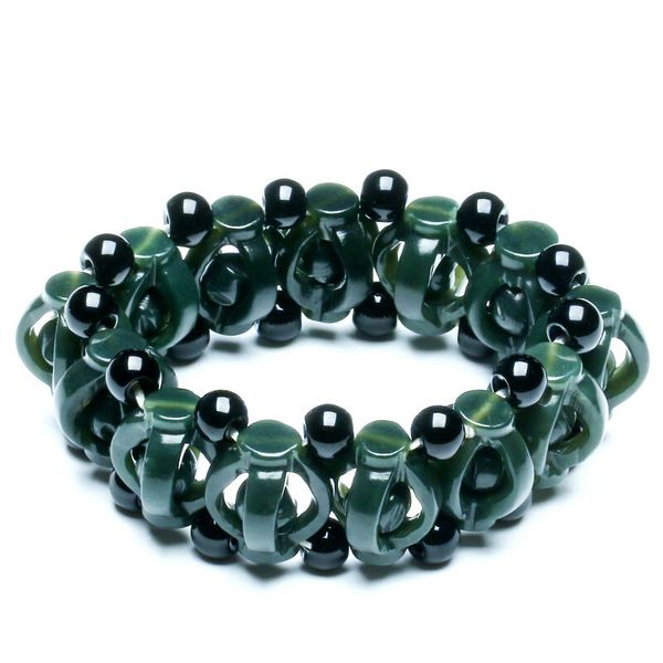 

dropshipping xinjiang hetian qing jade bracelets lucky amulet hollow carving holy device bracelet & bangles for women men, Black