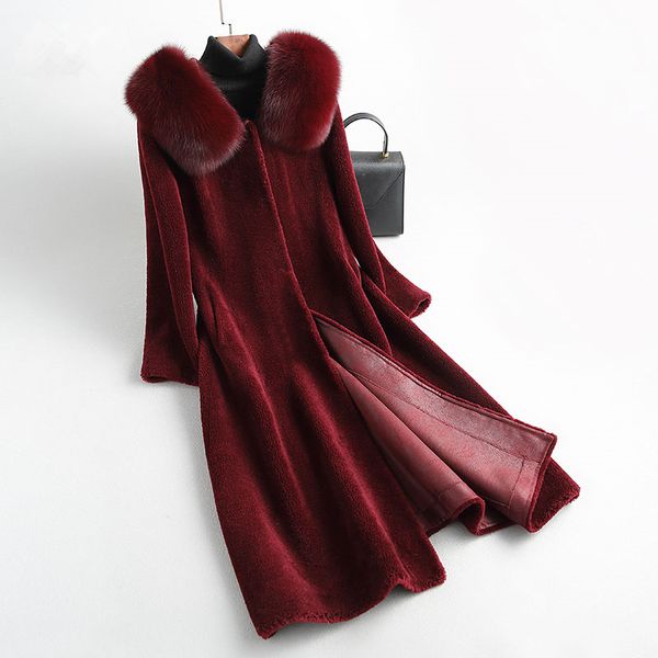 

real fur coat female autumn winter natural fur hooded jacket women korean long sheep shearing jackets 100% wool 3315, Black