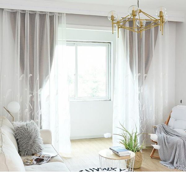 

sheer curtains reed flower transparent window screen finished rural embroidery nordic curtain fabric