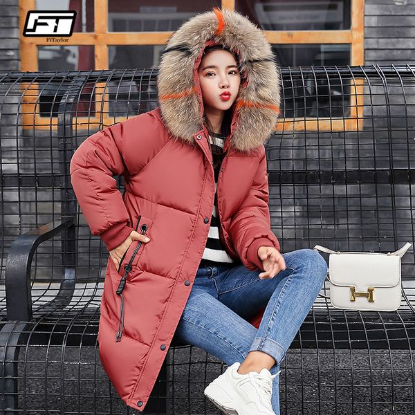 

fitaylor winter jacket coat women hooded parka casual long thick warm coat female large fur collar plus size 3xl female outwear, Tan;black