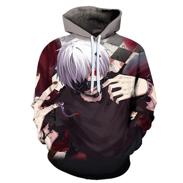 

classic anime tokyo ghoul hoodies sweatshirt 3d print technology pullover hoodies tokyo ghoul men/women cartoon hoodie, Black