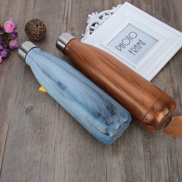 

wooden color 17oz cola shape vacuum insulated stainless steel water bottle for outdoor sports leopard bowling bottle