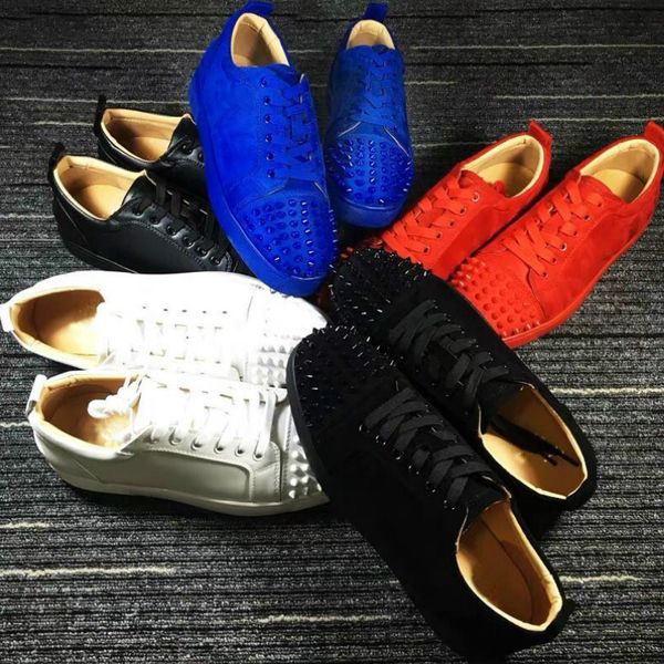 

new 2019 sneakers red bottom shoe low cut suede spike shoes for men and women shoes party wedding crystal leather sneakers610, Black
