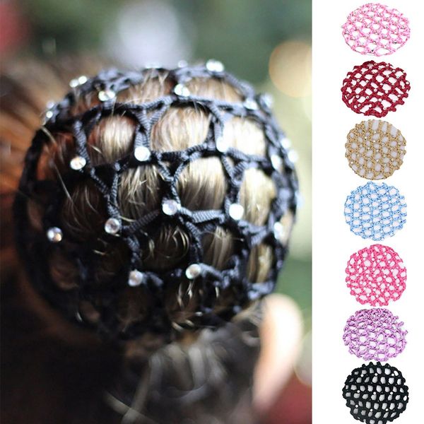 

snowshine ylw women hair bun cover snood rhinestone ballet dance skating net skating crochet hipping