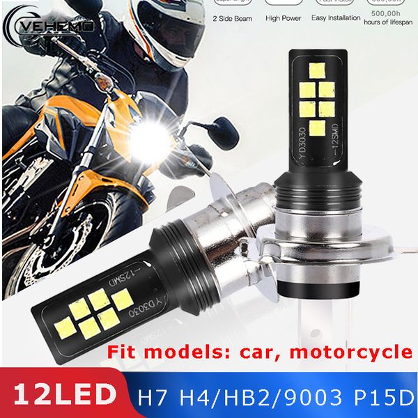 

motorbike lighting 12led dc12 dc24v car led headlight hi/lo motorcycle lamp 6000k h7 h4 p15d 3030 white moto bulbs fog light