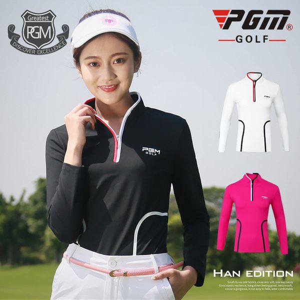 

pgm golf shirt sports wear women's long sleeved training t-shirt zipper turn down collar ropa de golf polera hombre apparel, Black;blue