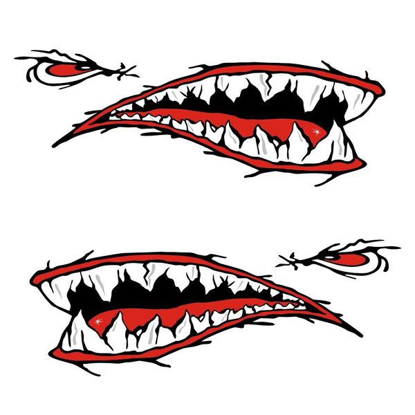 

2 pieces shark teeth mouth decal stickers for kayak canoe dugout dinghy boat