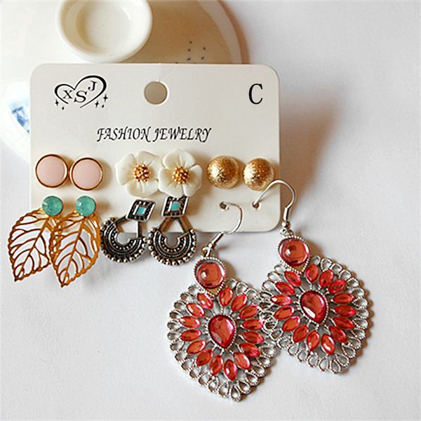

new fashion women's jewelry wholesale girl pink/vintage/floral beautiful mix and match 6 pairs /set earrings christmas gift, Golden;silver
