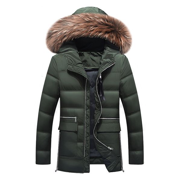 

90% winter duck down jacket men big fur collar hooded jacket down 2019 brand new menswear winter warm coat 027, Black