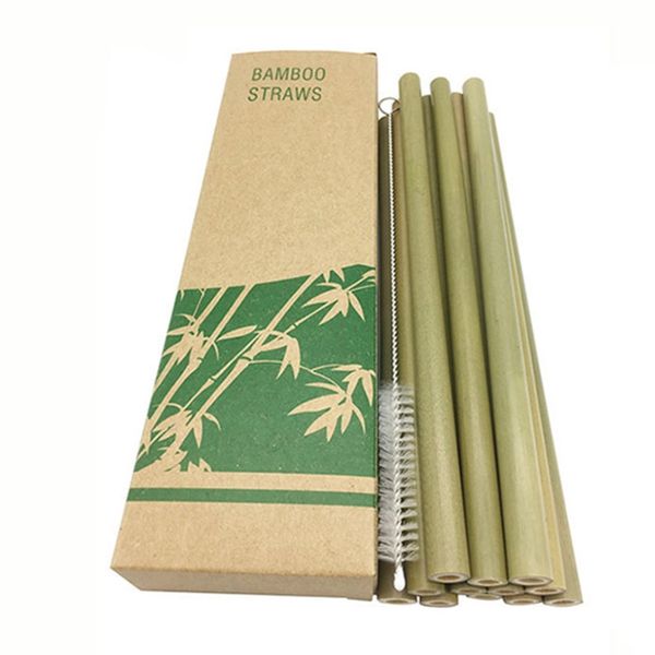 

12pcs/set bamboo drinking straw reusable eco-friendly party bar kitchen straws + clean brush for drop shipping wholesale