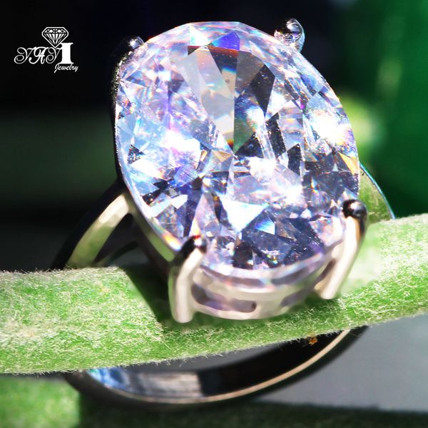 

yayi jewelry fashion princess cut huge 16 ct white zircon silver color engagement rings wedding lover rings party 1382, Slivery;golden