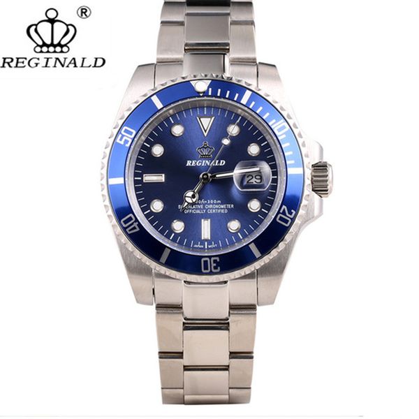 

reginald crown quartz male watch business casual men's steel calendar japan waterproof calendar hight quartz wrist watches, Slivery;brown