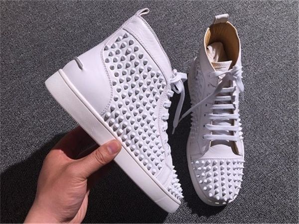 

sell men women luxury shoes outdoor walking high -sneakers studs spikes woman flat men new brand red bottom casual flats shoes, Black