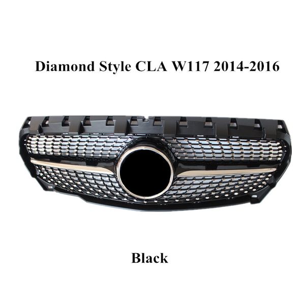 Griglie automatiche anteriori in stile Diamond Black da 1 pezzo per CLA W117 ABS GT Griglia a rete renale stile argento