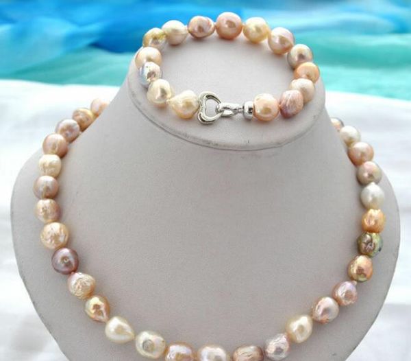 

18" 11-13mm baroque white baby pink purple reborn keshi pearl necklace bracelet, Silver