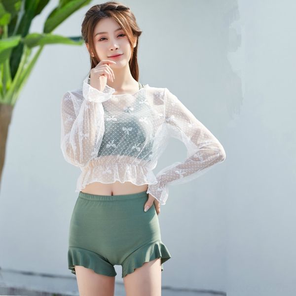 

split swimsuit female spring hipster color matching covering belly slimming gathering conservative swimsuit girl student, White;black