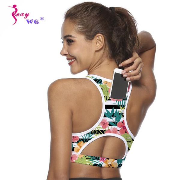 

sexywg women sports bra with phone pocket compression push up underwear female gym fitness running yoga bh sport bra xl, White;black