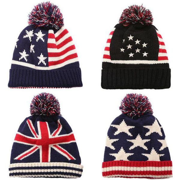 

american flag hat printed beanie wool winter warm knitted caps striped flag skullies hats outdoor hats jj20082, Blue;gray
