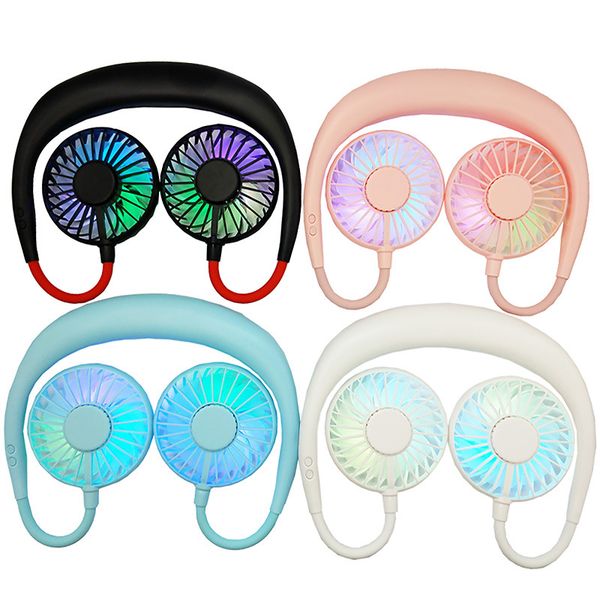 

f008 hands-neck band hands-hanging usb rechargeable dual fan mini air cooler summer portable 2000ma