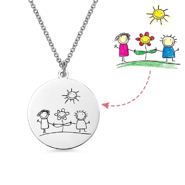 

personalized customized children drawing artwork necklace custom actual handwriting necklace signature pendant jewelry, Silver