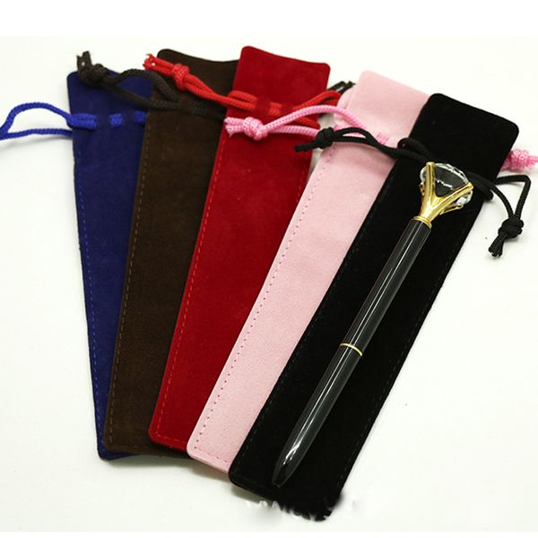 

5 colors single pencil bags pen case with rope fountain ballpoint pen velvet pen pouch holder wholesale