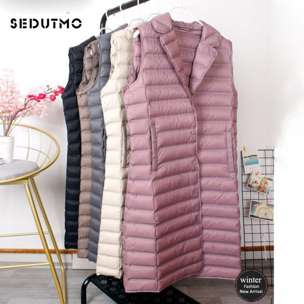 

sedutmo spring ultra light women down jackets vest long thin waistcoat winter casual puffer jacket slim parkas ed1032, Black