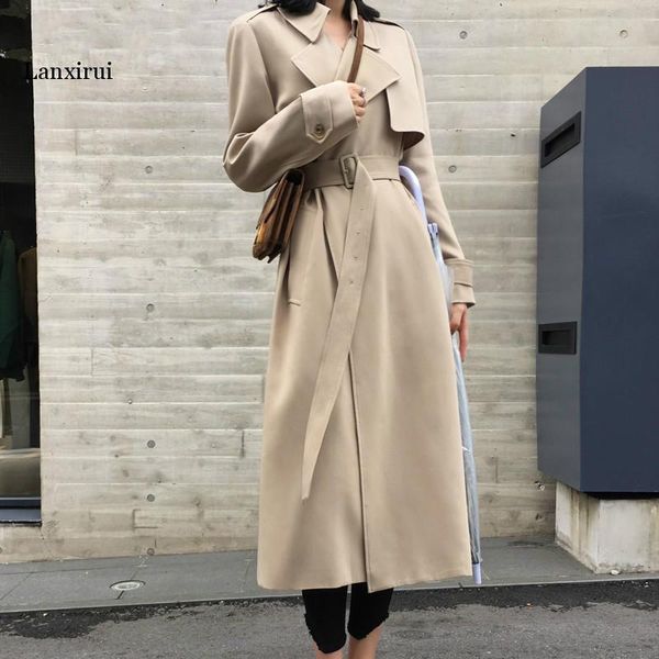 

spring autumn maxi long women's loose trench coat with belt khaki & black plus size korean style windbreaker outwear, Tan;black