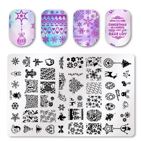 

square nail art stamp template creative christmas floral image pattern printing plate for manicure stencil sticker nails beauty, Black