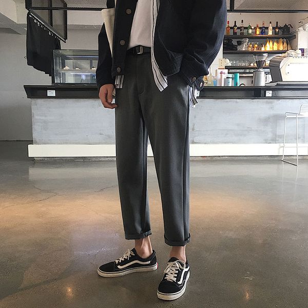 

men's trousers 2020 spring and summer new loose casual straight nine-point trousers young personality trend men's clothing, White;black