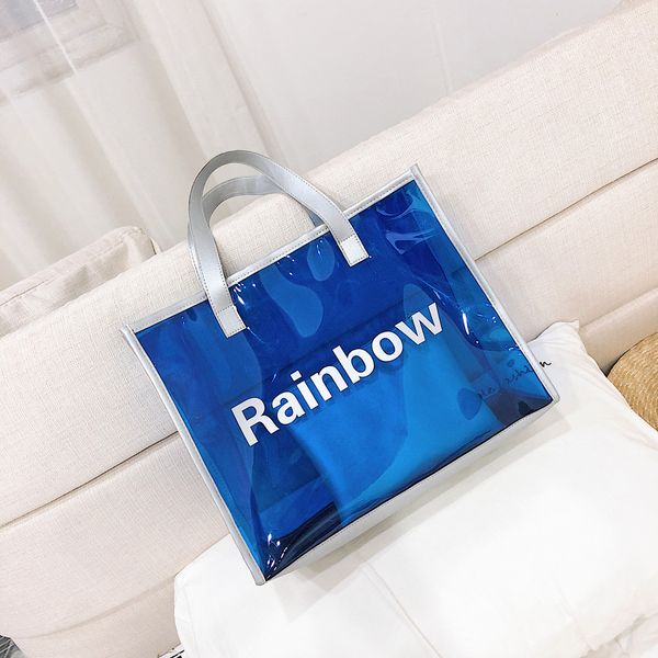

2pc women rainbow shoulder bags candy color waterproof messenger bag handle summer women bags jelly bag crossbody popular #zer