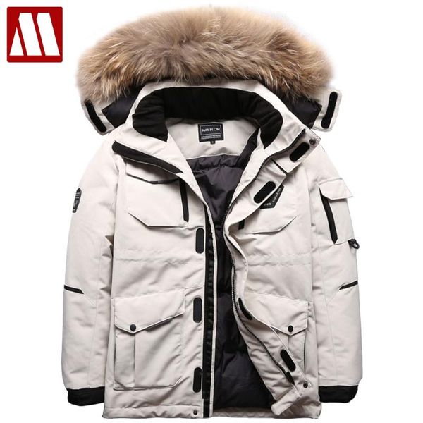 

men's down & parkas -40 degrees white duck jackets thick winter big real fur collar warm parka male hooded waterproof windproof coat, Black