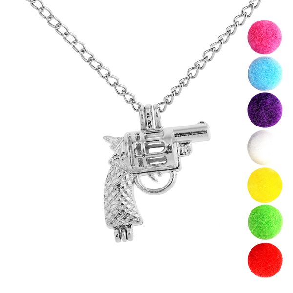 

maxi fashion design openwork gun necklace revolver aroma pendant short necklace use as perfume bottle, Silver