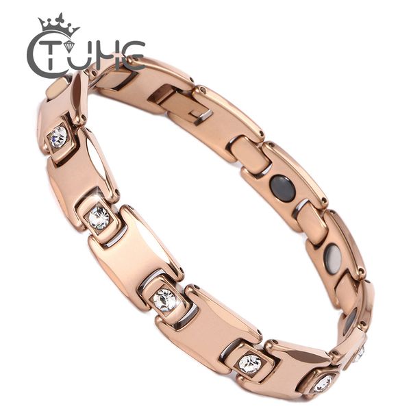 

negative ion ceramic rose gold healthy magnetic bracelet with big crystal bio elements germanium bracelet for women men jewelry, Golden;silver