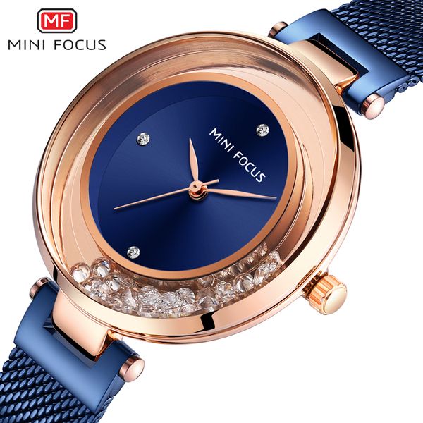 

minifocus women watches fashion casual ladies watch quartz dress lady rhinestone wristwatch for womens blue clock, Slivery;brown