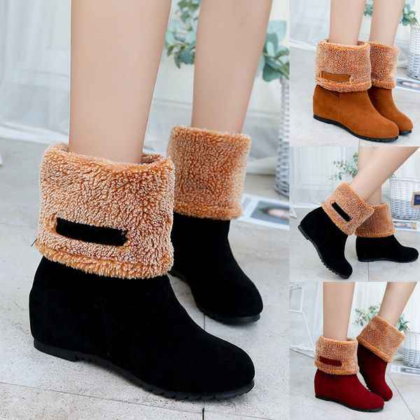 

women's shoes snowboots ladies winter flock shoes flock warm boots martinas snow boots short bootie slip-on outside botas, Black