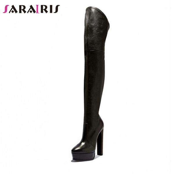 

sarairis women over knee high long boots square high heels platform shoes woman night club party dress boots big size 33-43, Black