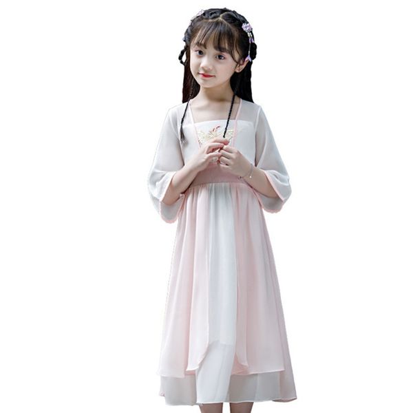 

pink embroidered daily dress summer style children costumes improved hanfu new chiffon dress super fairy chinese style costume, Red