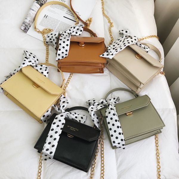 

chain scarf bow women's handbags ladies fashion messenger bag simple pu flip cover female designer solid color handbag