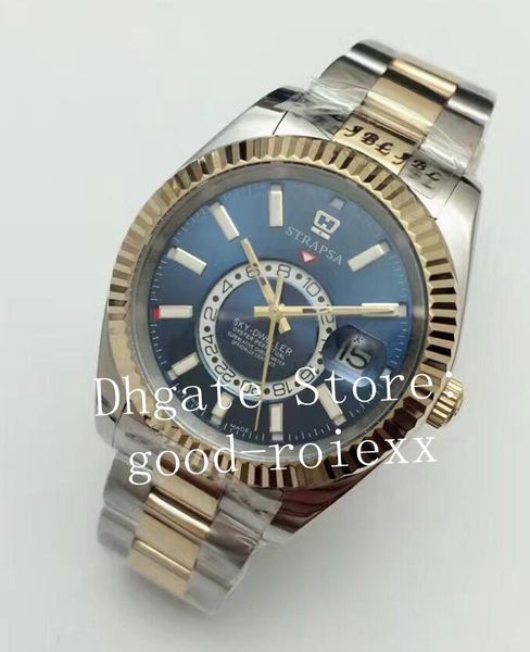 

luxury men's wristwatches rose gold steel watch men 2813 automatic blue dial 326933 sky dweller gmt sapphire crystal 326938 mens watche, Slivery;brown